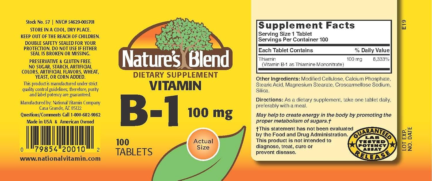 Nature's Blend - Vitamina B1 100 mg, 100 Comprimidos