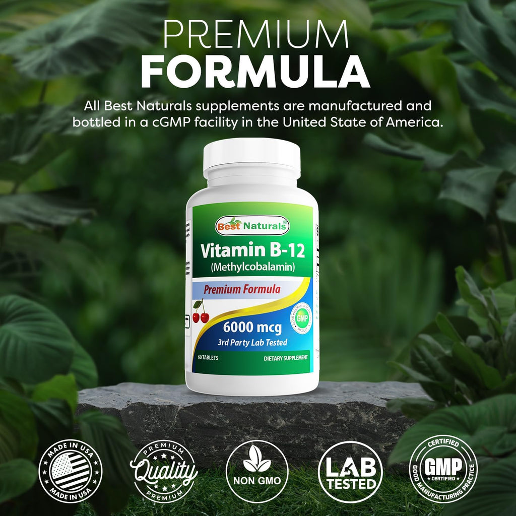 Best Naturals Vitamina B12 Metilcobalamina 6000 mcg - 60 Cápsulas