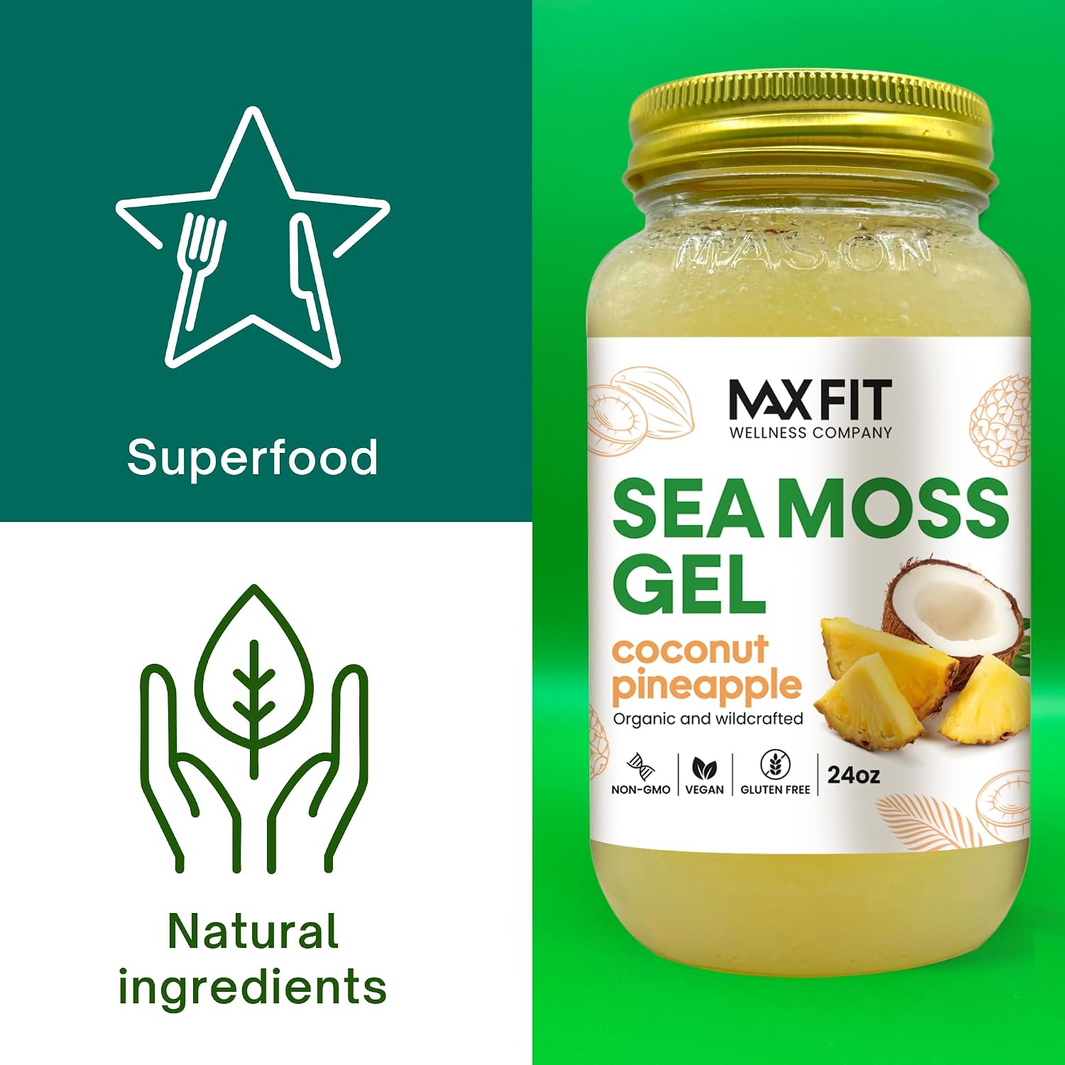 Gel de Sea Moss Orgánico Wildcrafted de Santa Lucía - 92 Vitaminas y Minerales - Vegano