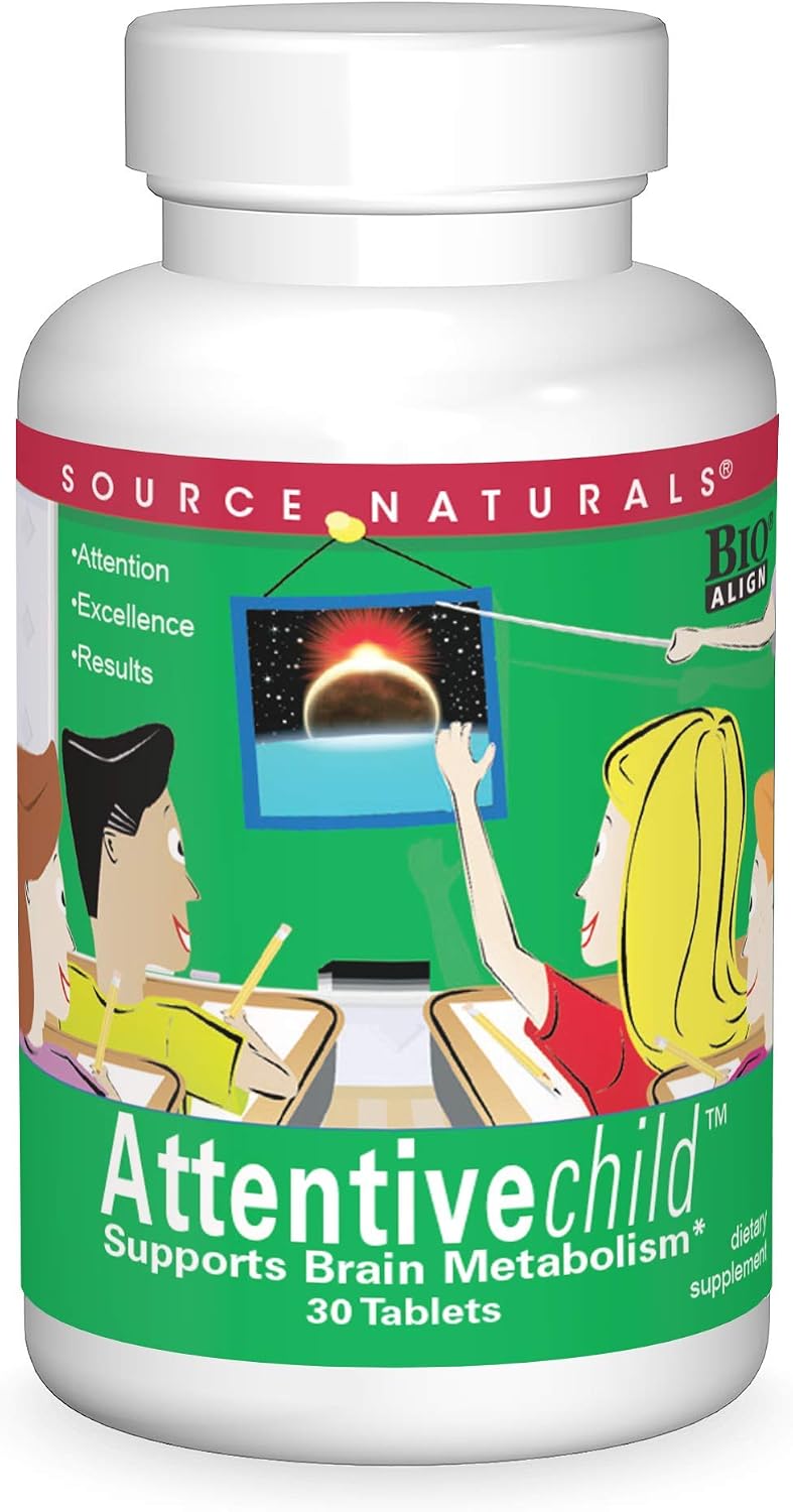 Source Naturals Attentive Child - 30 Tabletas con DMAE, Magnesio, Zinc y Extracto de Semilla de Uva