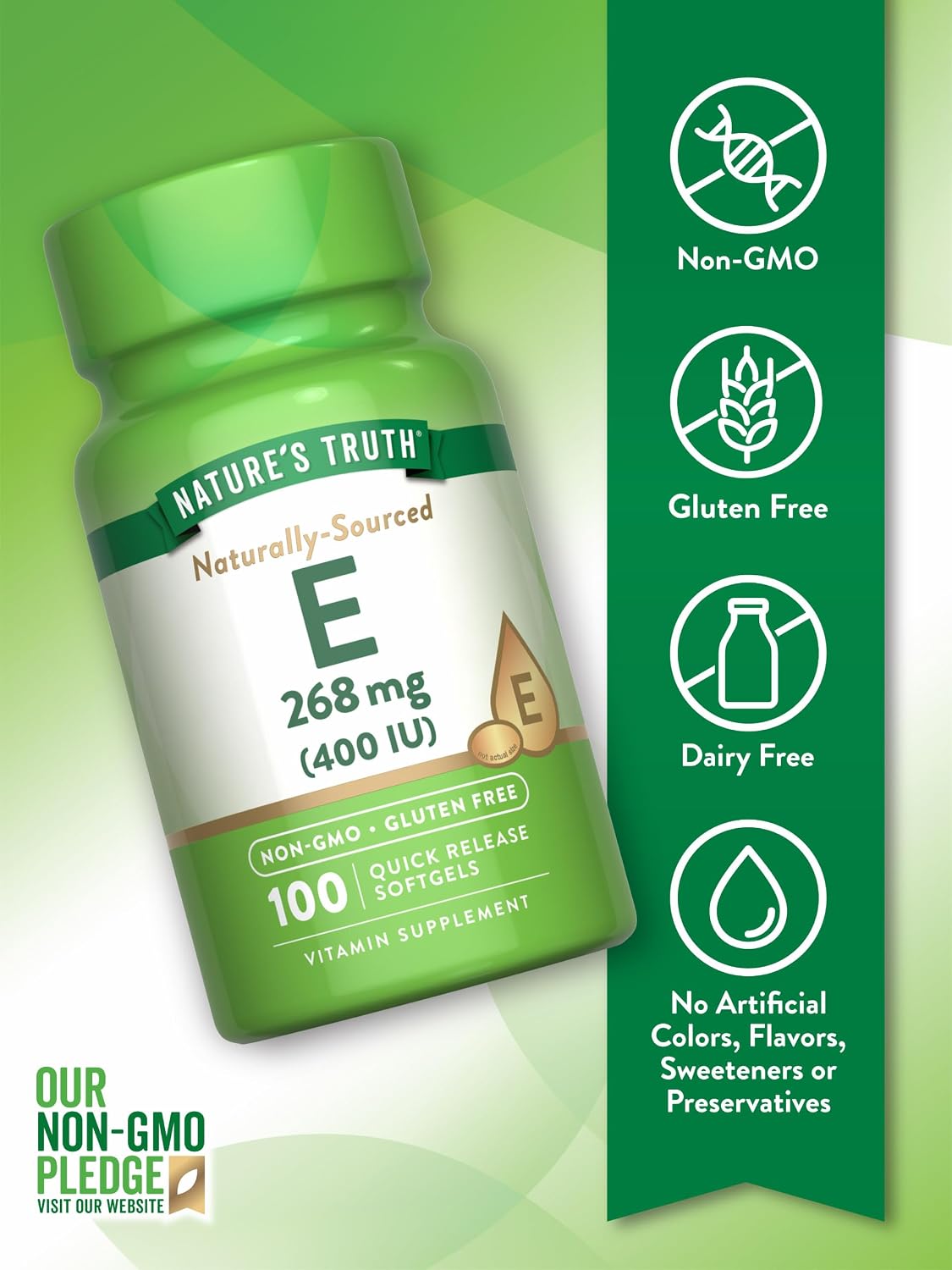 Nature's Truth Vitamin E 400 IU Softgels | 268mg | 100 Count | Non-GMO & Gluten Free Supplement