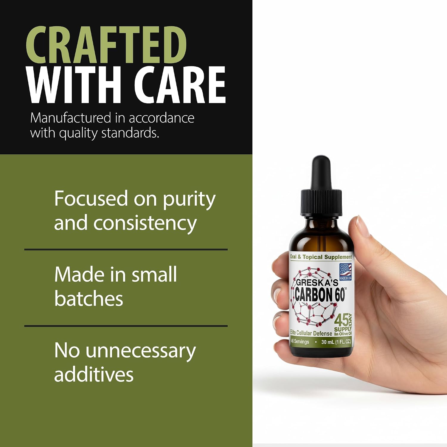 Greska's C60 en Aceite de Oliva Orgánico - Suministro para 45 Días - Fórmula Antioxidante de Carbono 60 sin Disolventes (30 ml)