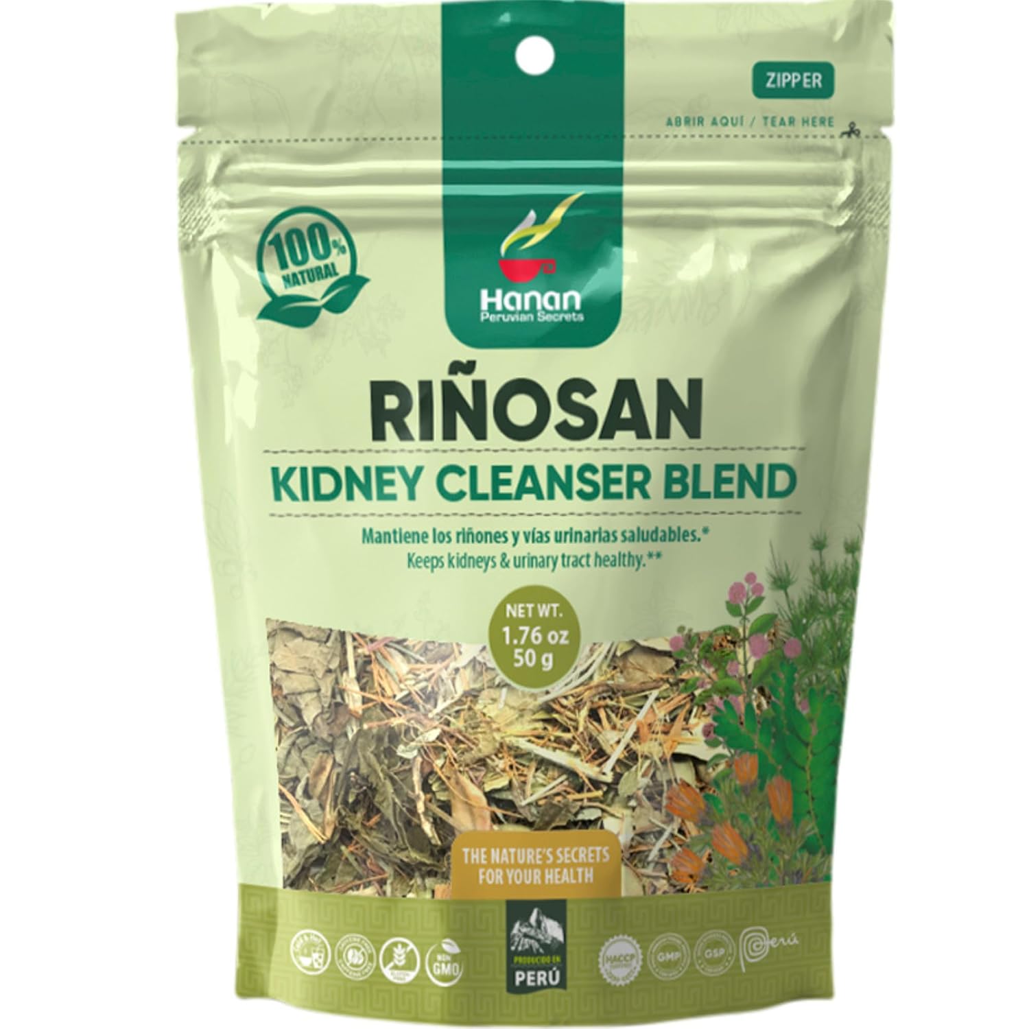 Hanan Riñosan Herbal Blend - Mezcla de Hierbas Peruanas (50 g) - Té de Chanca Piedra, Cola de Caballo, Uña de Gato y Huamanpinta