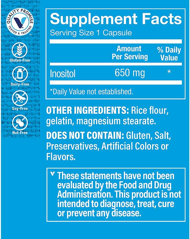 The Vitamin Shoppe Inositol 650 mg, 100 Cápsulas – Suplemento Dietético