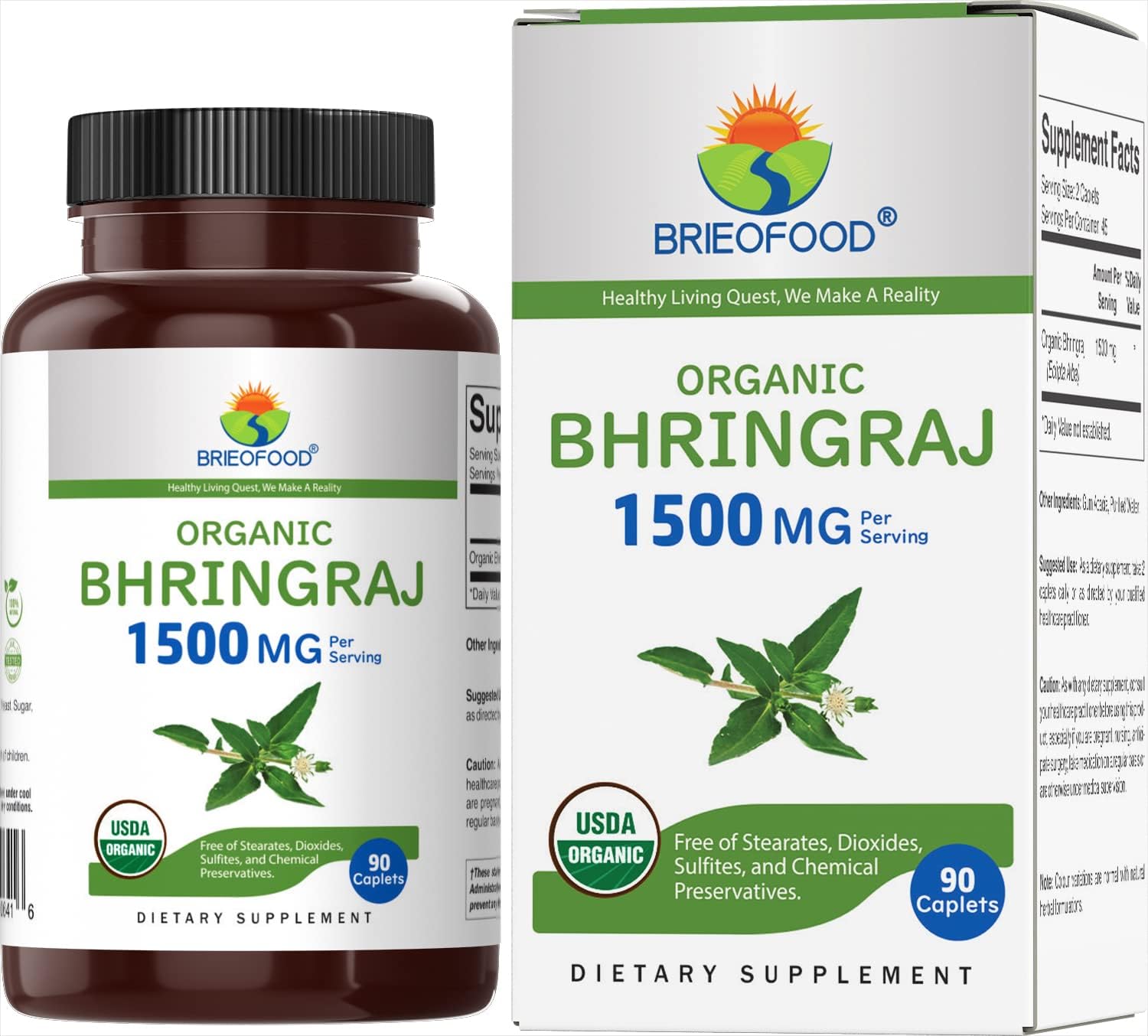 Brieofood Bhringraj Orgánico 1500 mg, 90 Comprimidos Vegetales