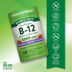 Nature's Truth Vitamina B12 5000 mcg Metilcobalamina - 60 Tabletas de Disolución Rápida Sabor Bayas - Vegano, Sin Gluten
