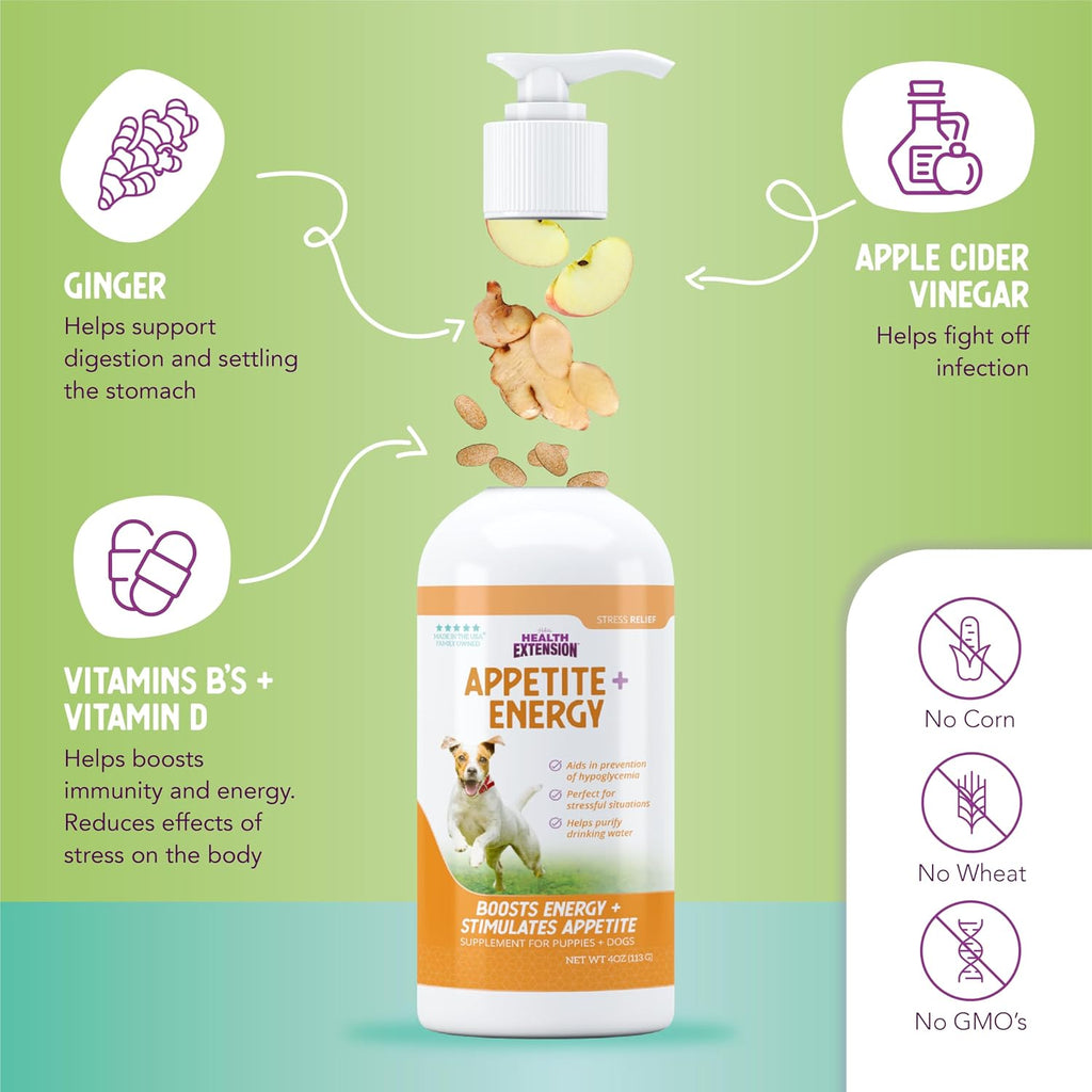 Health Extension Stress Supplement for Dogs, 8oz - Appetite & Energy Booster, Helps Prevent Hypoglycemia, Vitamin B Enriched