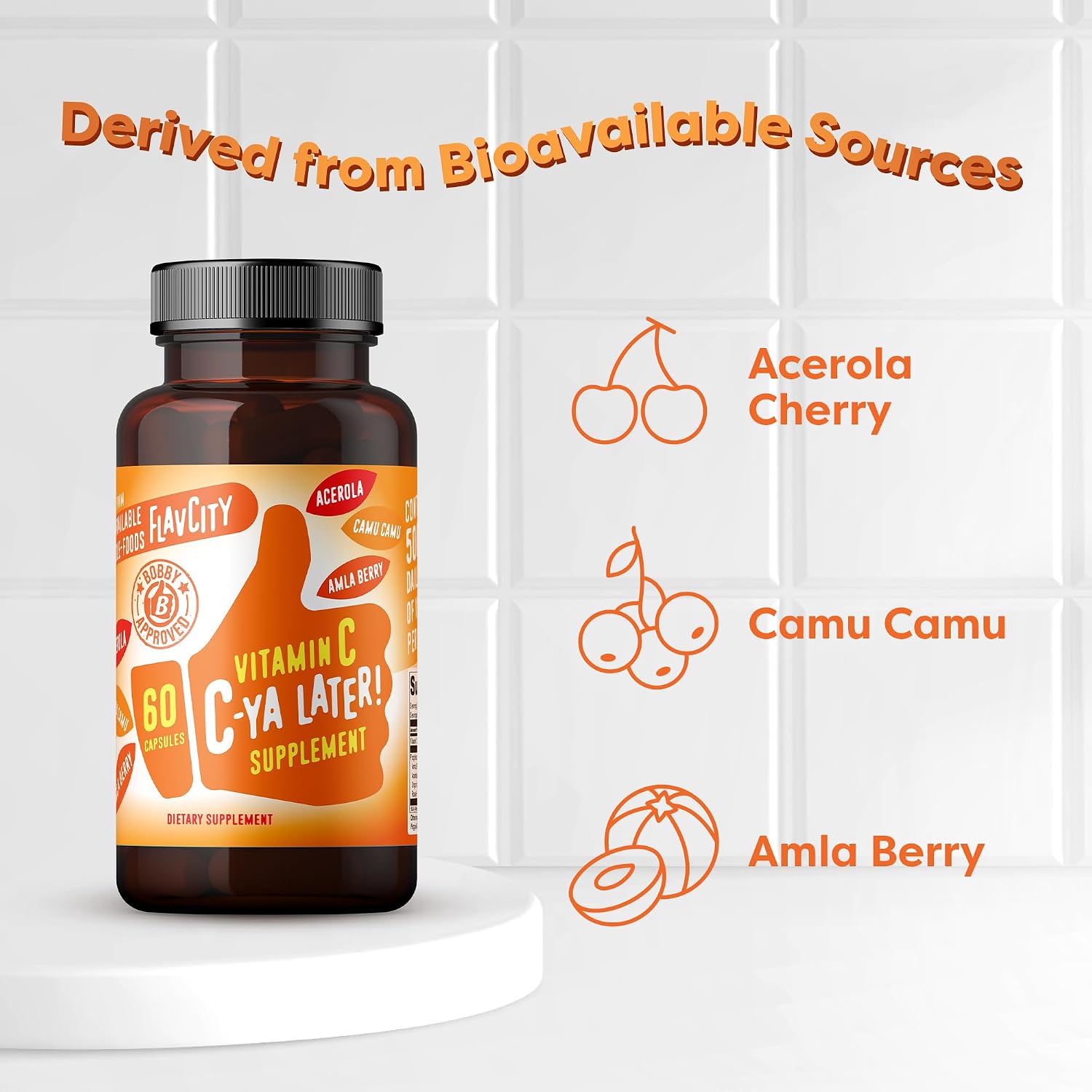 FlavCity Vitamina C C-Ya Later! Superfood-Derived Immunity Support - 500% Valor Diario (60 Cápsulas)
