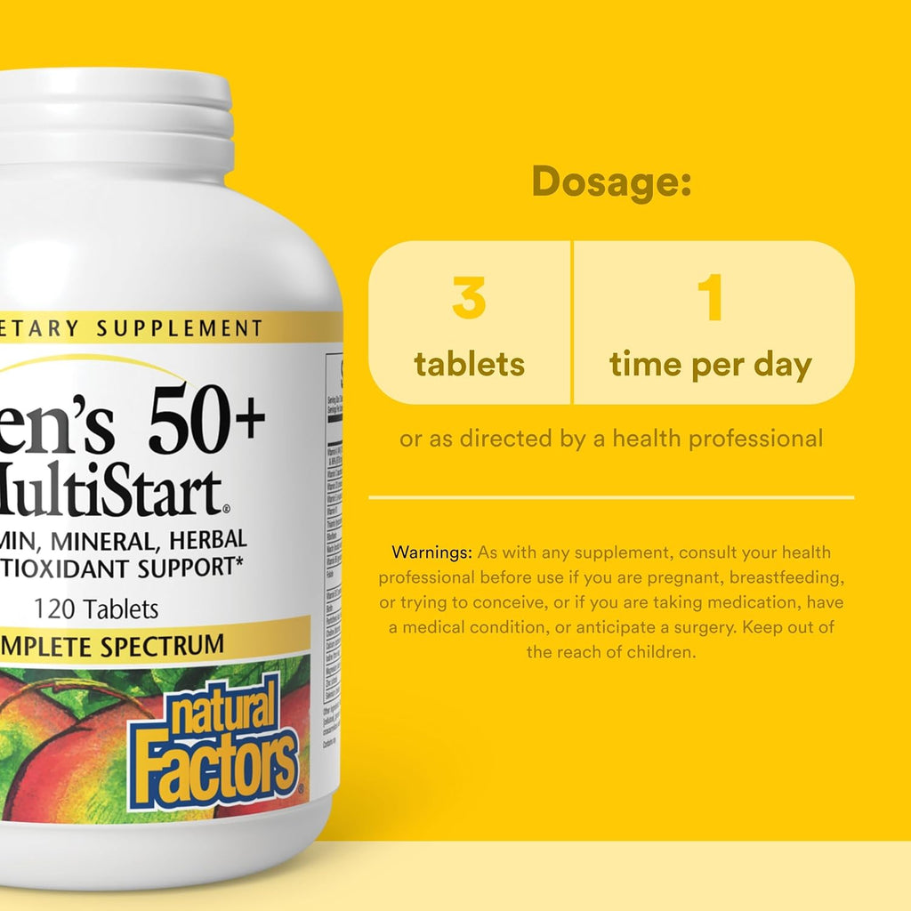Natural Factors, Men's 50+ MultiStart Multivitamínico Diario, 120 comprimidos