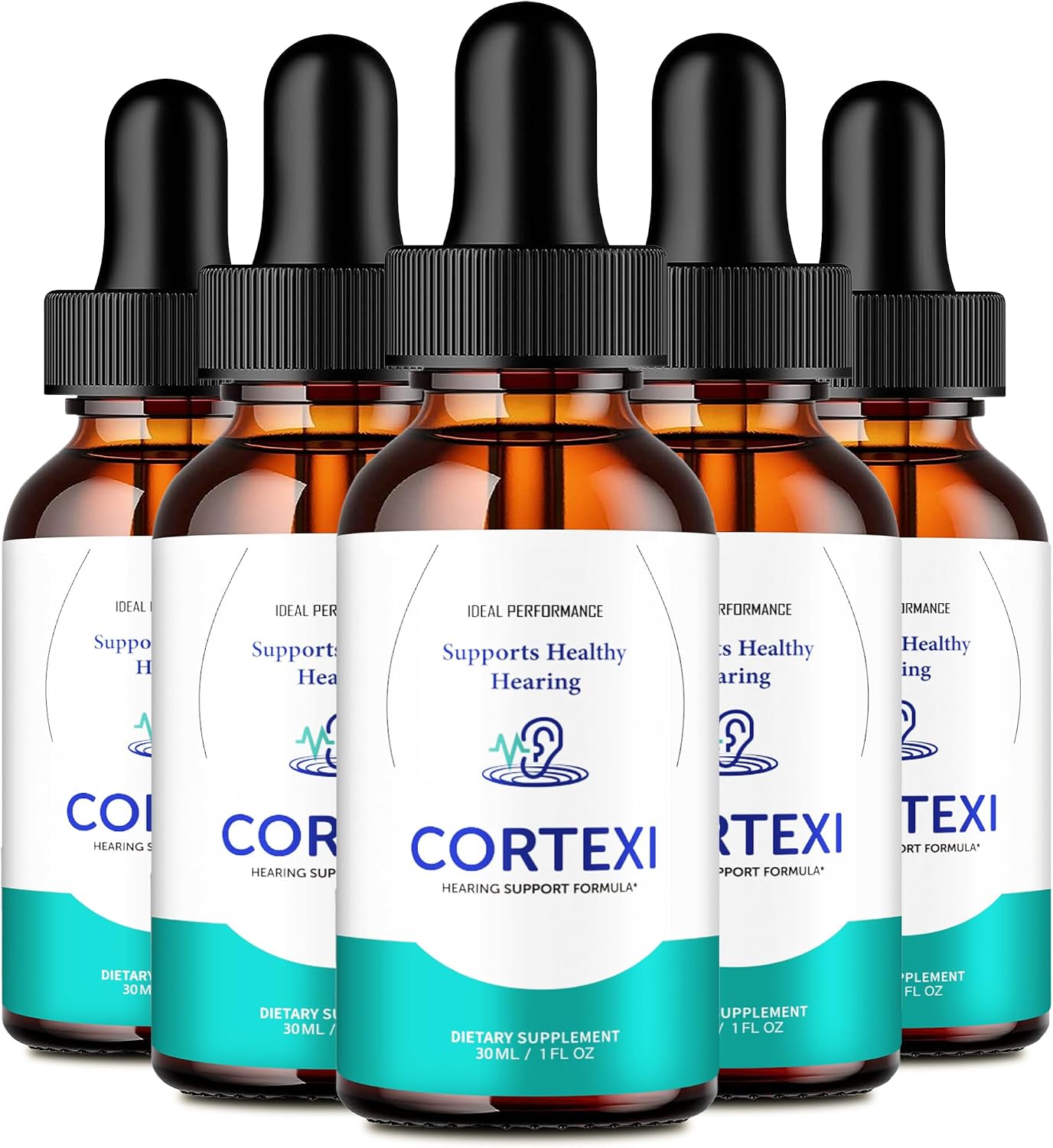IDEAL PERFORMANCE Cortexi Gotas para el Apoyo Auditivo - Suplemento Líquido, Máxima Concentración (5 Envases)