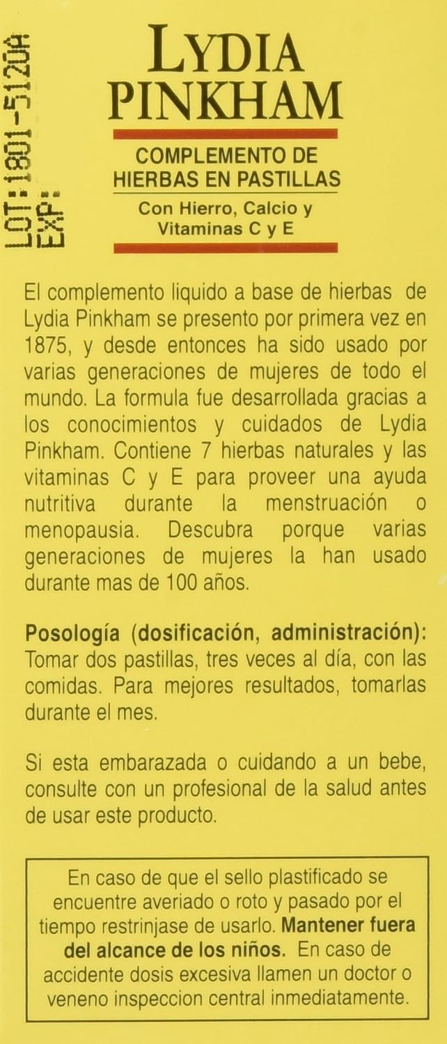 Lydia Pinkham Complemento Herbal en Comprimidos para Menstruación y Menopausia, 72 Comprimidos