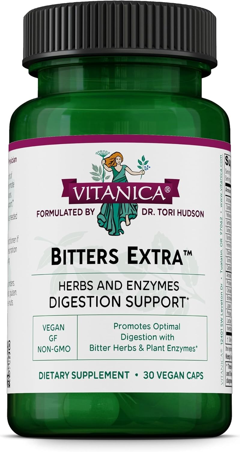 Vitanica Bitters Extra - Suplemento digestivo con raíz de diente de león y enzimas vegetales - 90 cápsulas