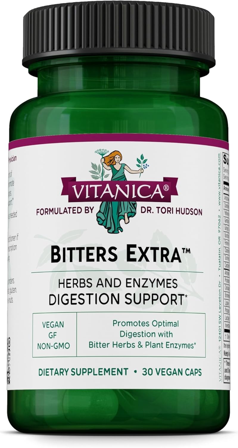 Vitanica Bitters Extra - Digestive Supplement with Dandelion and Enzymes - 30 Capsules