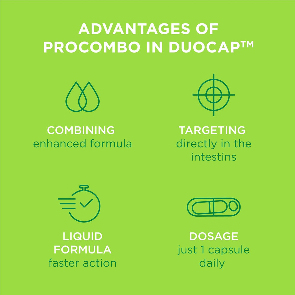 ProCombo - El simbiótico inteligente con liberación dirigida de bacterias buenas. Fórmula de doble cápsula y líquido para resultados rápidos. 1 cápsula al día. Probado en laboratorio (Envase de 1)