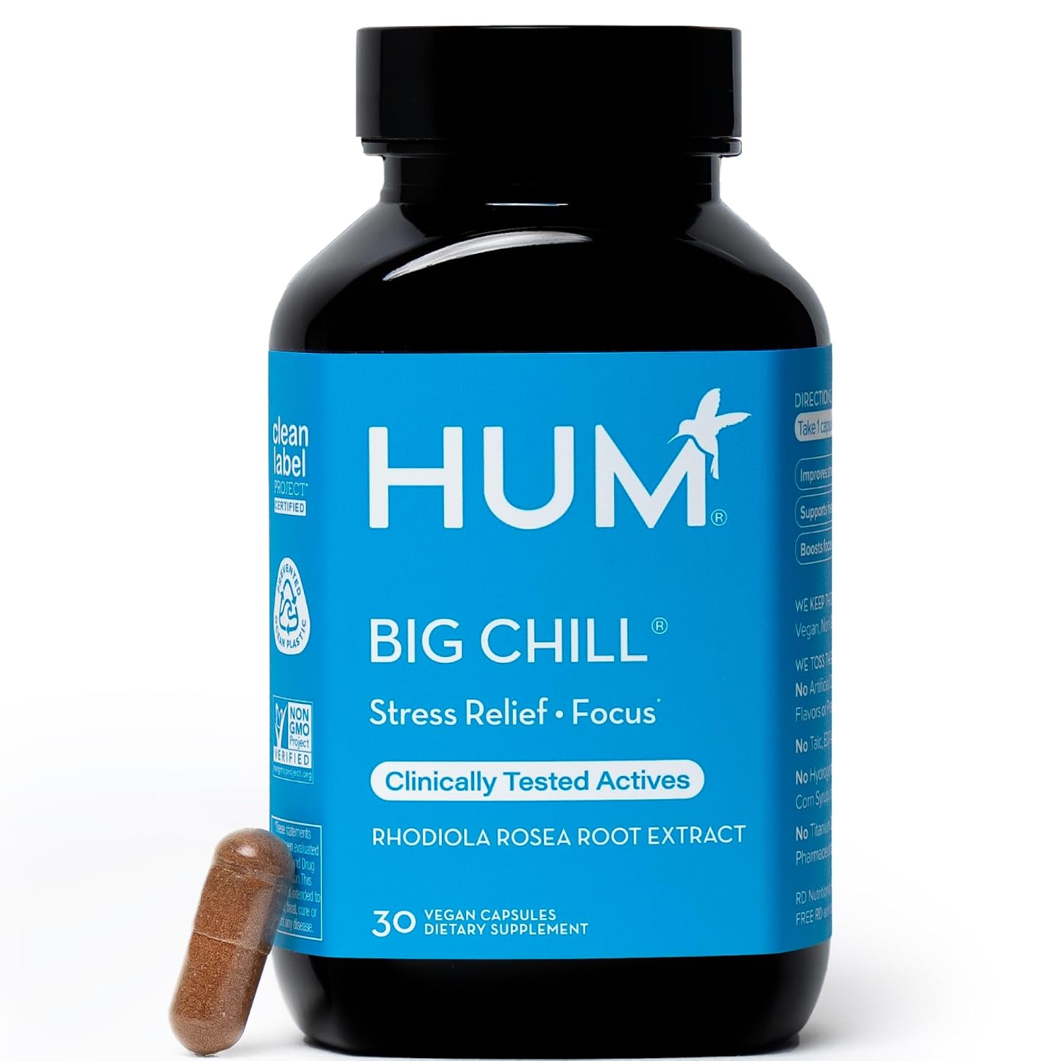 HUM Big Chill Rhodiola Rosea – Suplemento adaptógeno para la calma y la concentración, 30 cápsulas veganas