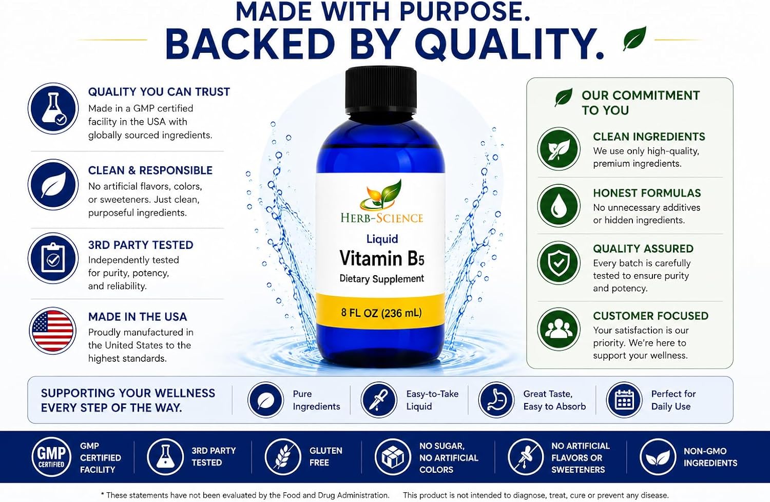 Líquido de Vitamina B5 (Ácido Pantoténico) – 192 Dosis – Alta Absorción – Vegano, Sin Alcohol, Sin OGM – 236 ml