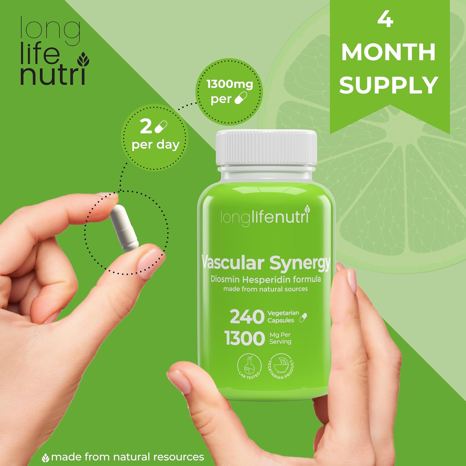 LongLifeNutri Complejo Diosmina Hesperidina 1000mg/300mg, 240 Cápsulas