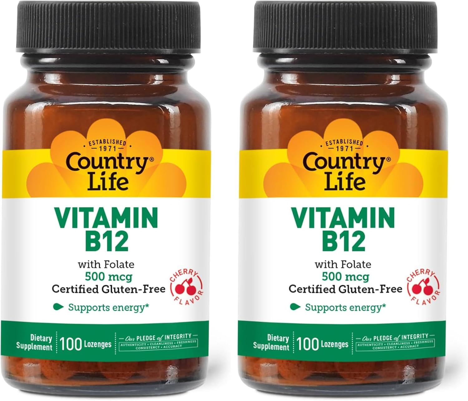Country Life Vitamina B12 con Folato, 500mcg, 100 Comprimidos