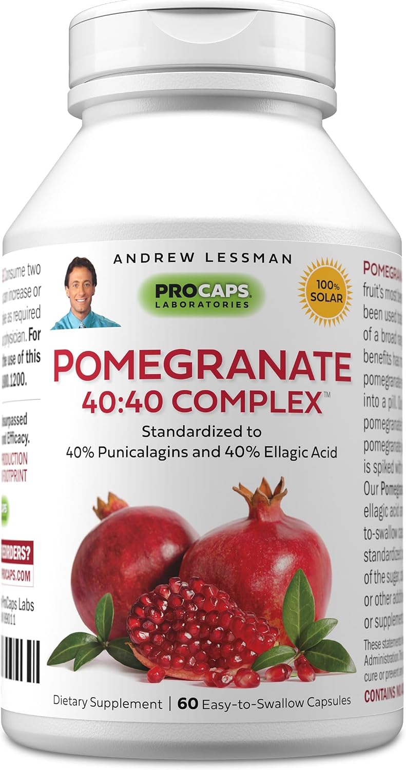 ANDREW LESSMAN Pomegranate 40-40 Complex 60 Capsules - High Potency Pomegranate Extract Additive-Free
