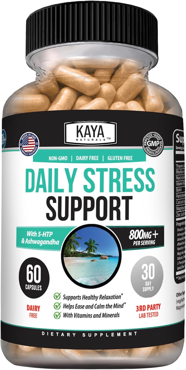 Kaya Naturals - Suplemento de Estrés Natural con Pasiflora y Magnesio - 60 Cápsulas