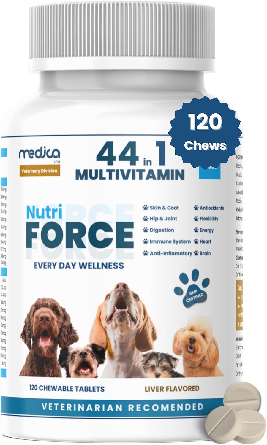 NutriForce 44-in-1 Multivitamínico para Perros - 120 Comprimidos Masticables