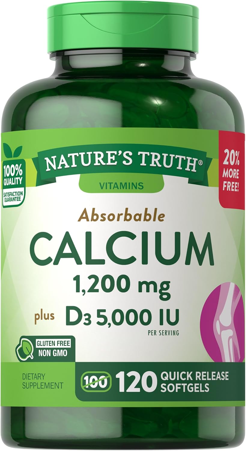Nature's Truth Calcio 1200 mg con Vitamina D3 5000 UI, 120 comprimidos (Pack de 3)