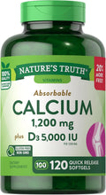 Nature's Truth Calcio 1200 mg con Vitamina D3 5000 UI, 120 comprimidos (Pack de 3)