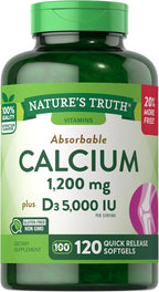 Nature's Truth Calcio 1200 mg con Vitamina D3 5000 UI, 120 comprimidos (Pack de 3)
