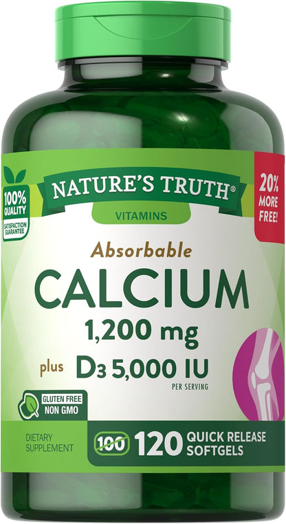Nature's Truth Calcio 1200 mg con Vitamina – Calcio: contribuye al mantenimiento de los huesos en condiciones – Image 1