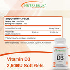 NutraBulk Vitamina D3 2500 UI - 250 Cápsulas Blandas - Alta Potencia - No-GMO, Sin Gluten, Hecho en EE.UU.