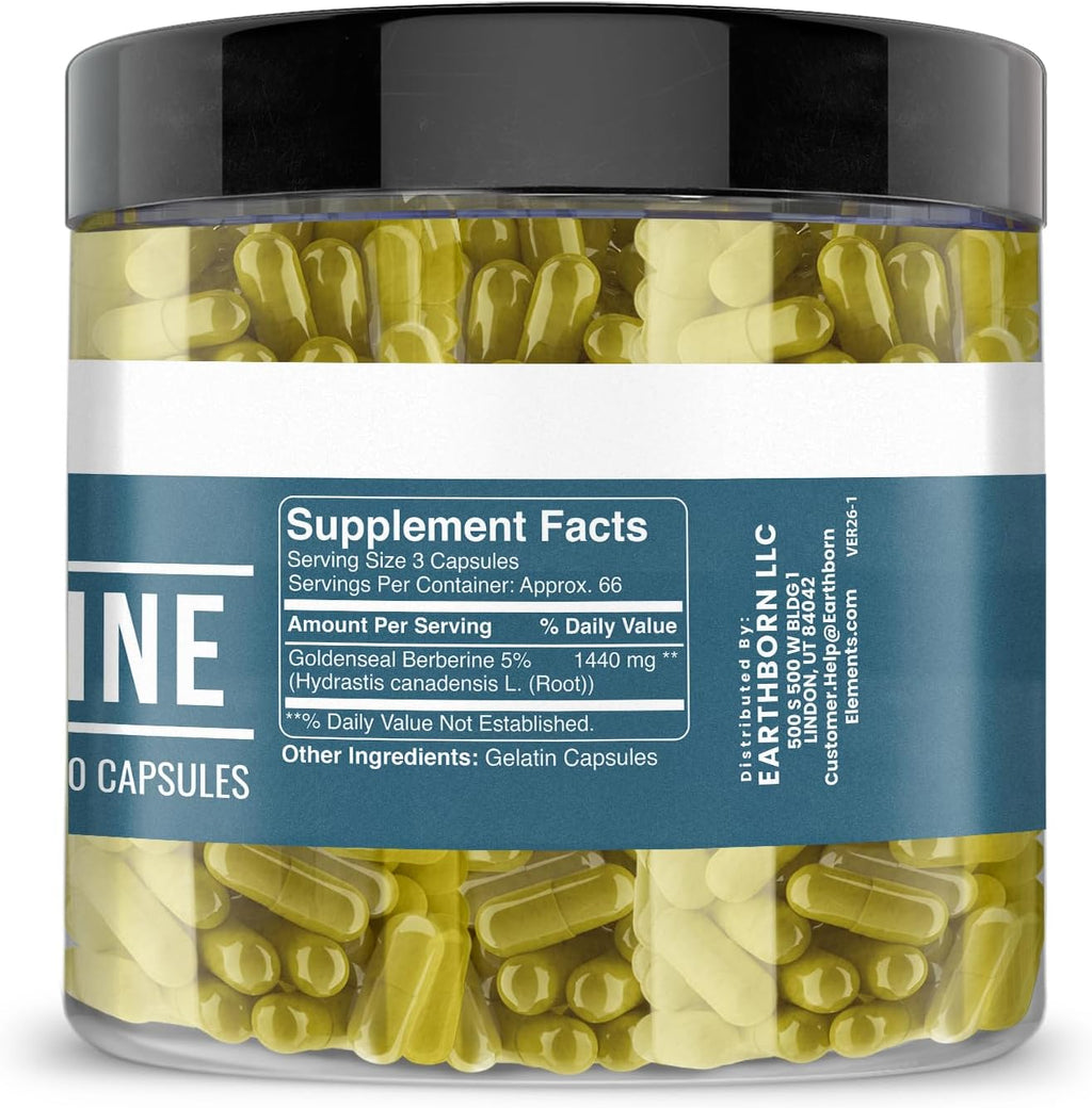 Earthborn Elements Berberine 200 Cápsulas, Puro y sin Aditivos