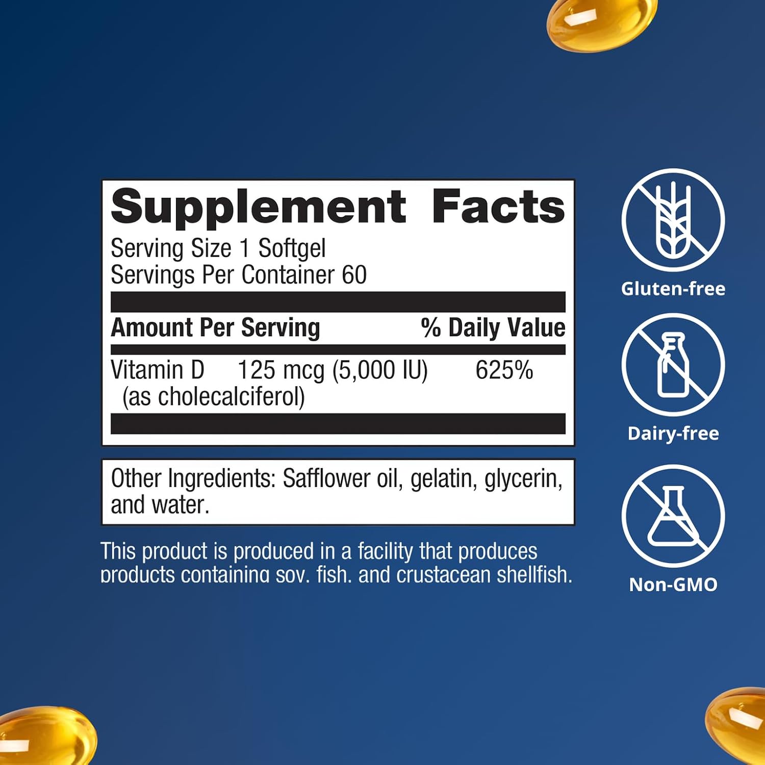 Metagenics Vitamina D3 5000 UI - Complemento de Alta Potencia - 125 mcg Colecalciferol en Aceite de Coco - 60 Cápsulas Blandas