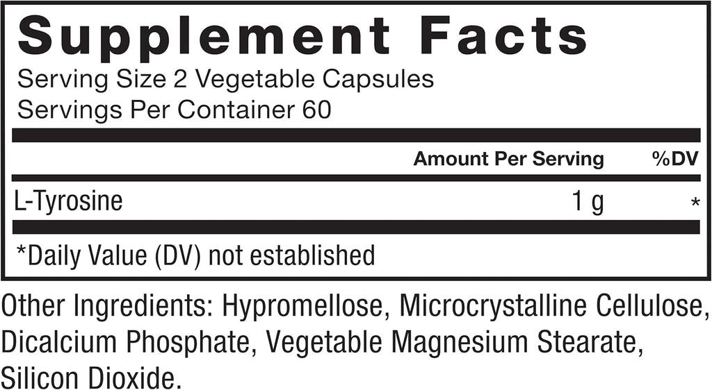 Force Factor L-Tirosina 500 mg, 120 Cápsulas – Suplemento de Aminoácido en Forma Libre