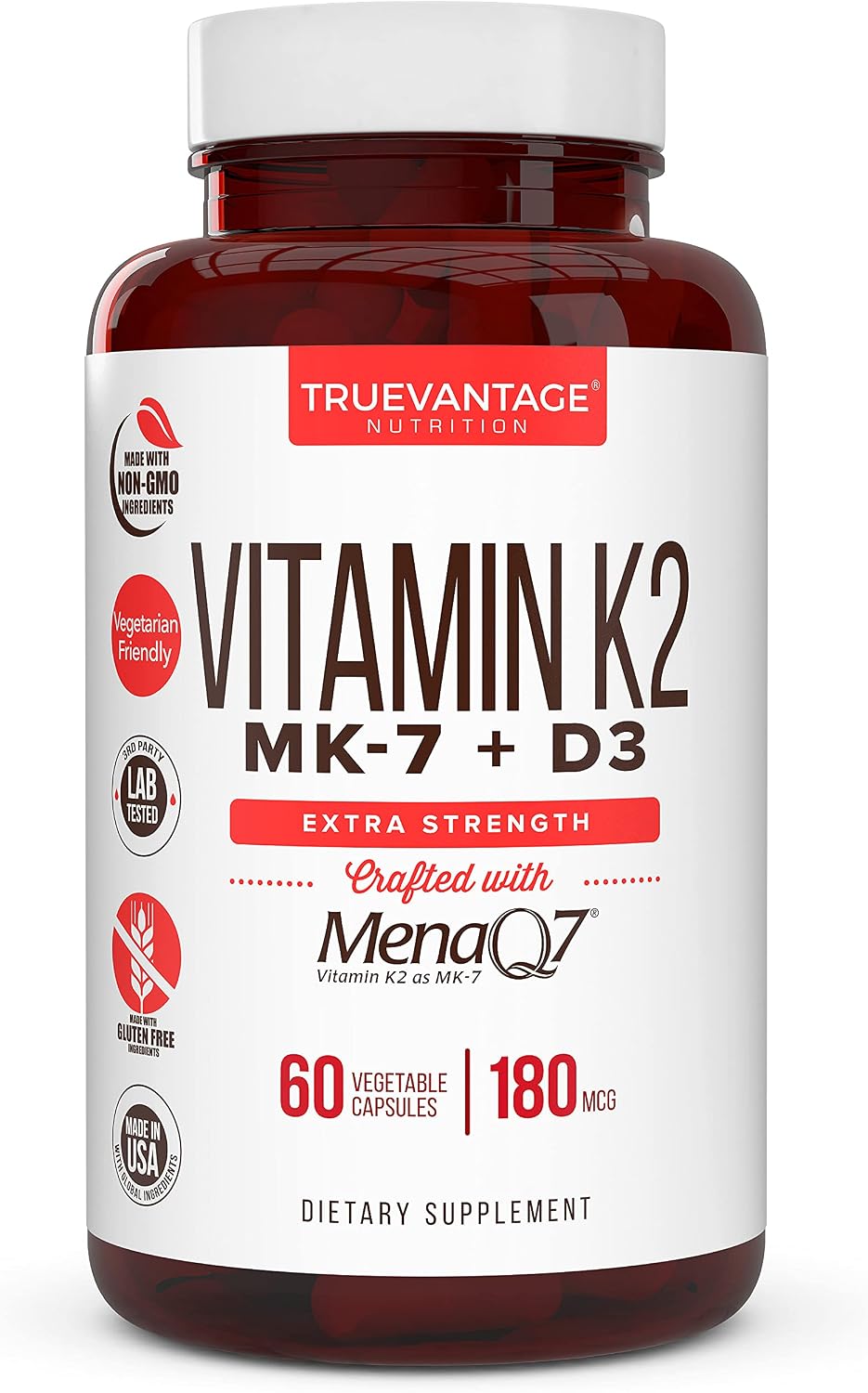 Suplemento Vitamina D3 y K2 5000 UI + 180 mcg K2 MK-7 (MenaQ7) - 60 Cápsulas Vegetales