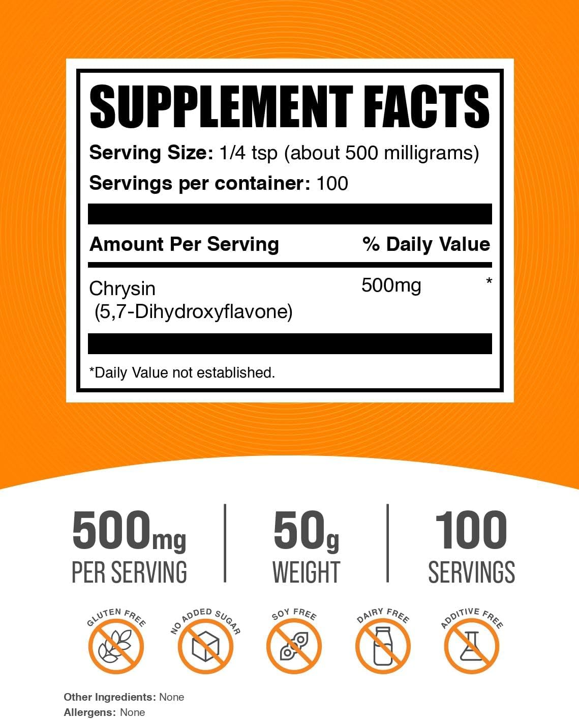 Crisina en Polvo - 5,7-Dihidroxiflavona, 500mg por Dosis, 50g