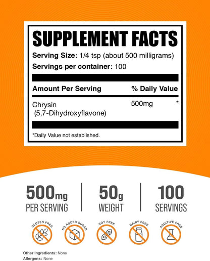 Crisina en Polvo - 5,7-Dihidroxiflavona, 500mg por Dosis, 50g – Image 2