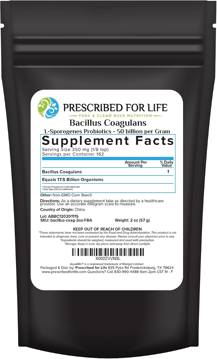 Prescribed For Life Bacillus Coagulans en Polvo - Probiótico de Esporas - 28 g