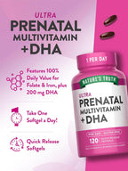 Nature's Truth Vitaminas Prenatales para Mujeres | 120 Softgels | Multivitamínico No-GMO y Sin Gluten con DHA y Ácido Fólico