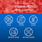 Vitamina K2 + D3 Cápsulas Blandas, 180 mcg y 125 mcg (5000 UI) | Apoyo para Huesos, Corazón e Inmunidad, con MenaQ7 MK-7