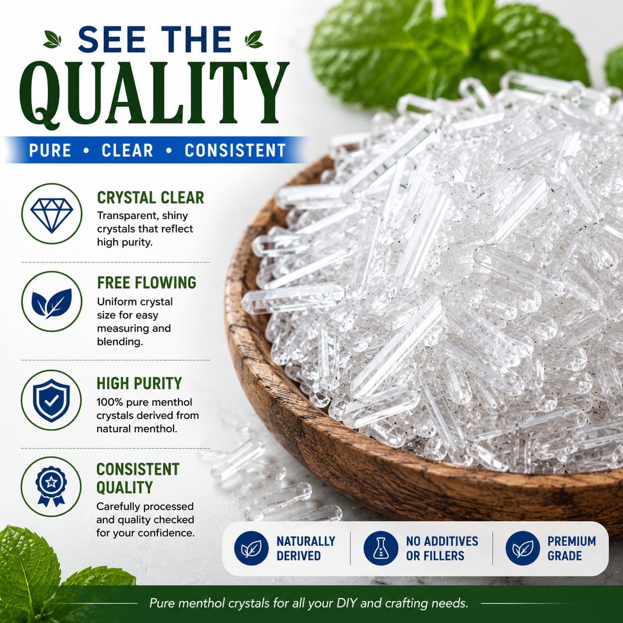GreenHealth Premium Menthol Crystals – 1 lb (16 oz) | 100% Pure Natural | Strong Peppermint Aroma | Food Grade Mylar Bag | Melting Point 95–107°F