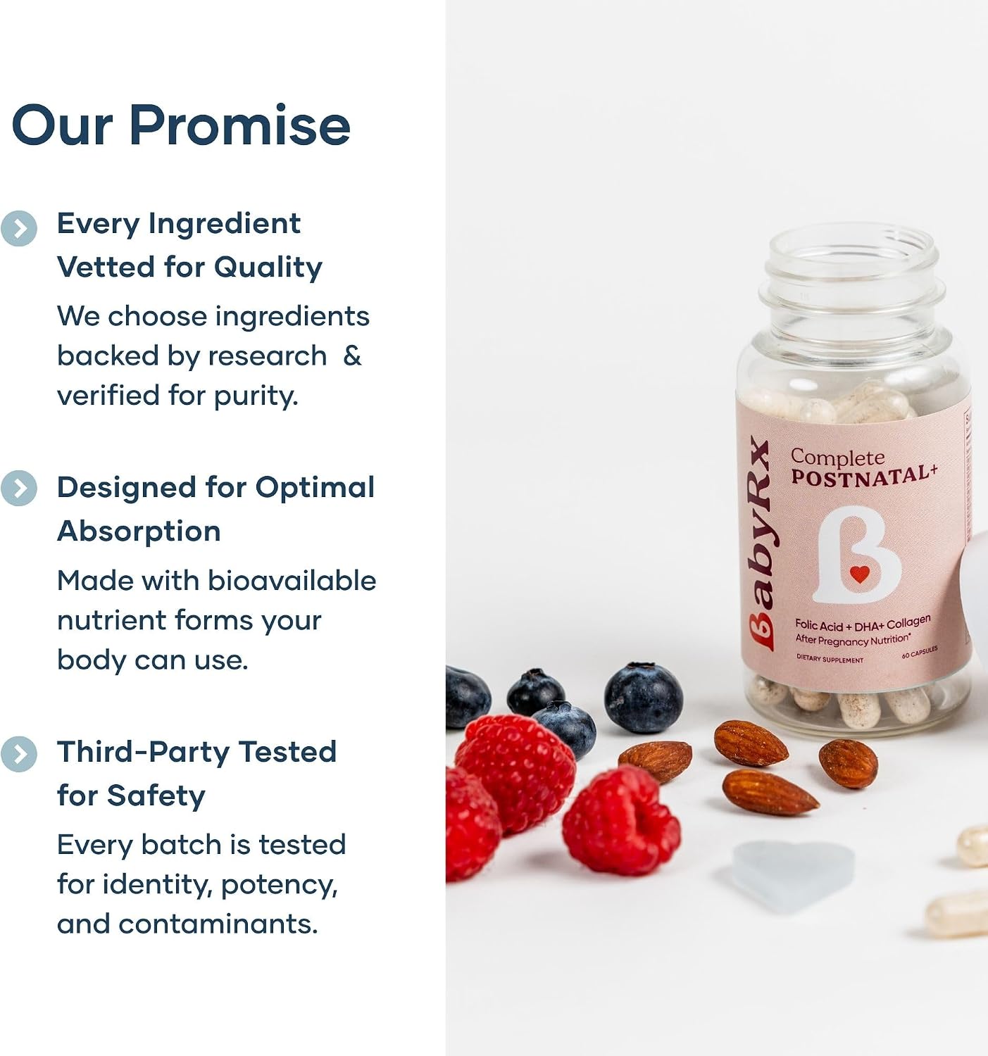 BabyRx Complete Postnatal+ - Vitaminas Postnatales con Omega-3 DHA, EPA, Colágeno, Ácido Fólico y Hierro - 60 Cápsulas (30 Días)