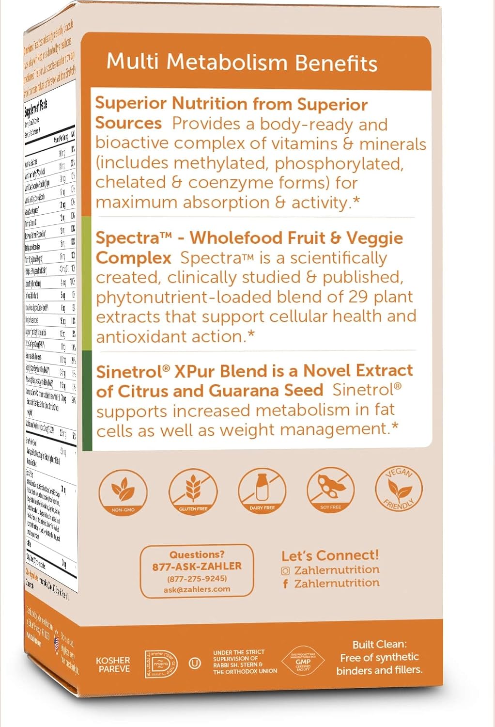 Zahler Multivitamin Metabolism + Apoyo al Control de Peso para Mujeres y Hombres con Hierro, Certificado Kosher, 60 Cápsulas