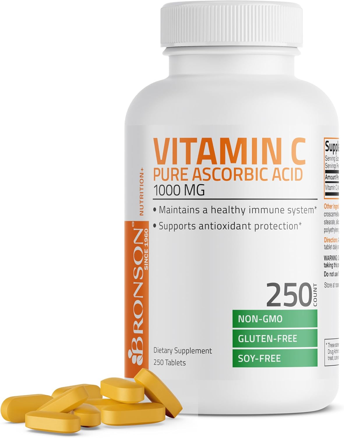 Bronson Vitamina C 1000 mg – Ácido Ascórbico Premium No GMO (250 Comprimidos)
