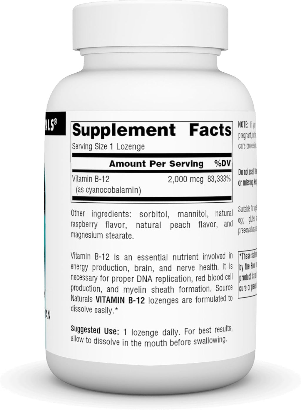 Source Naturals Vitamina B-12 2000 mcg - 200 Comprimidos Sublinguales Veganos