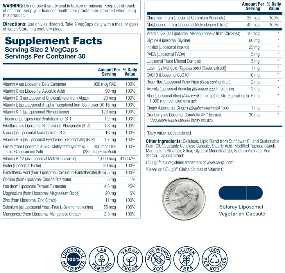 SOLARAY Liposomal Multivitamin for Women 50 Plus - 60 Cápsulas Veganas