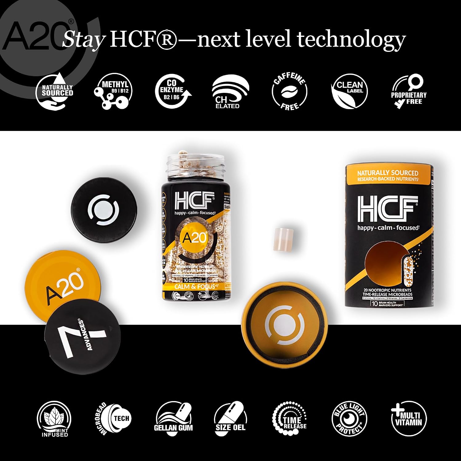 HCF A20 Multivitamin Nootropic Complex – 20 Premium Nutrients and Microbead Technology