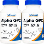 Nutricost Alpha GPC 600mg, 120 Cápsulas Vegetarianas - Sin OGM y Sin Gluten, 300mg Por Cápsula
