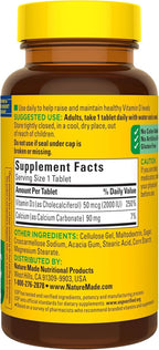 Nature Made Vitamina D3 2000 UI (50 mcg) + Calcio, 100 Comprimidos