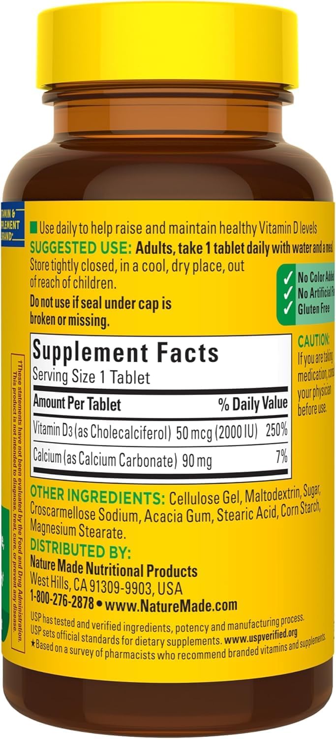 Nature Made Vitamina D3 2000 UI (50 mcg) con Calcio, 100 Comprimidos