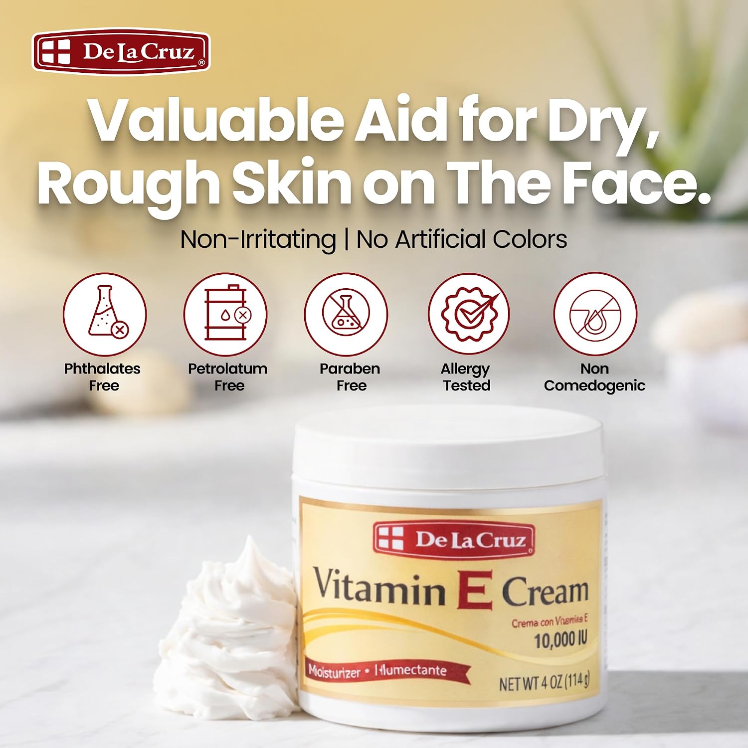 De La Cruz Crema de Vitamina E Hidratante para Rostro y Cuello - 113 g